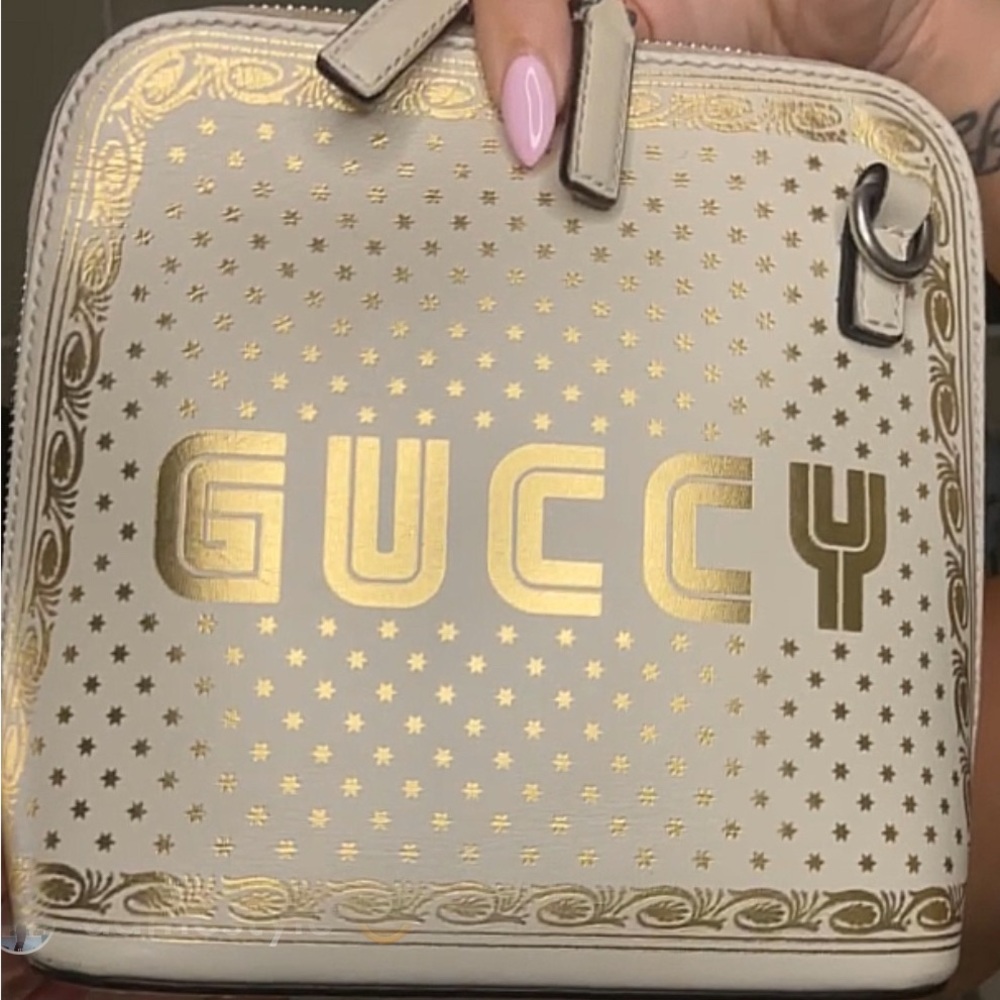 GUCCI LIMITED EDITION Leather GUCCY Gold Stars Mini Dome Crossbody Bag&Strap